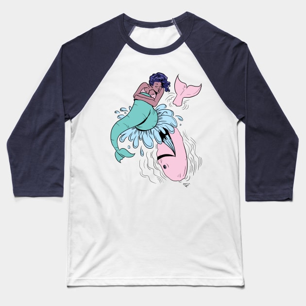 Whale and Mermaid Baseball T-Shirt by Victor Maristane
